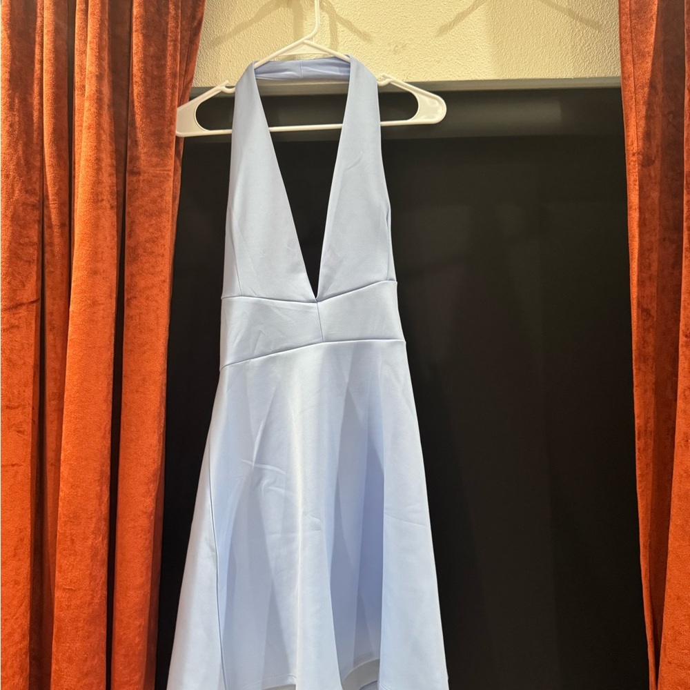 Chic Backless Light Blue Halter Dress